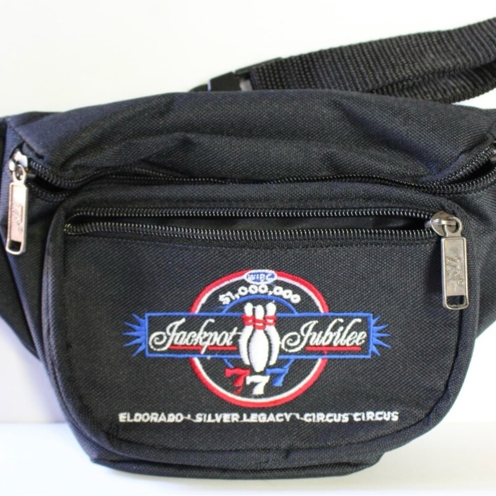 Vintage Stylish Black Jackpot Jubilee Belt Bag Circus Circus Las Vegas Nevada